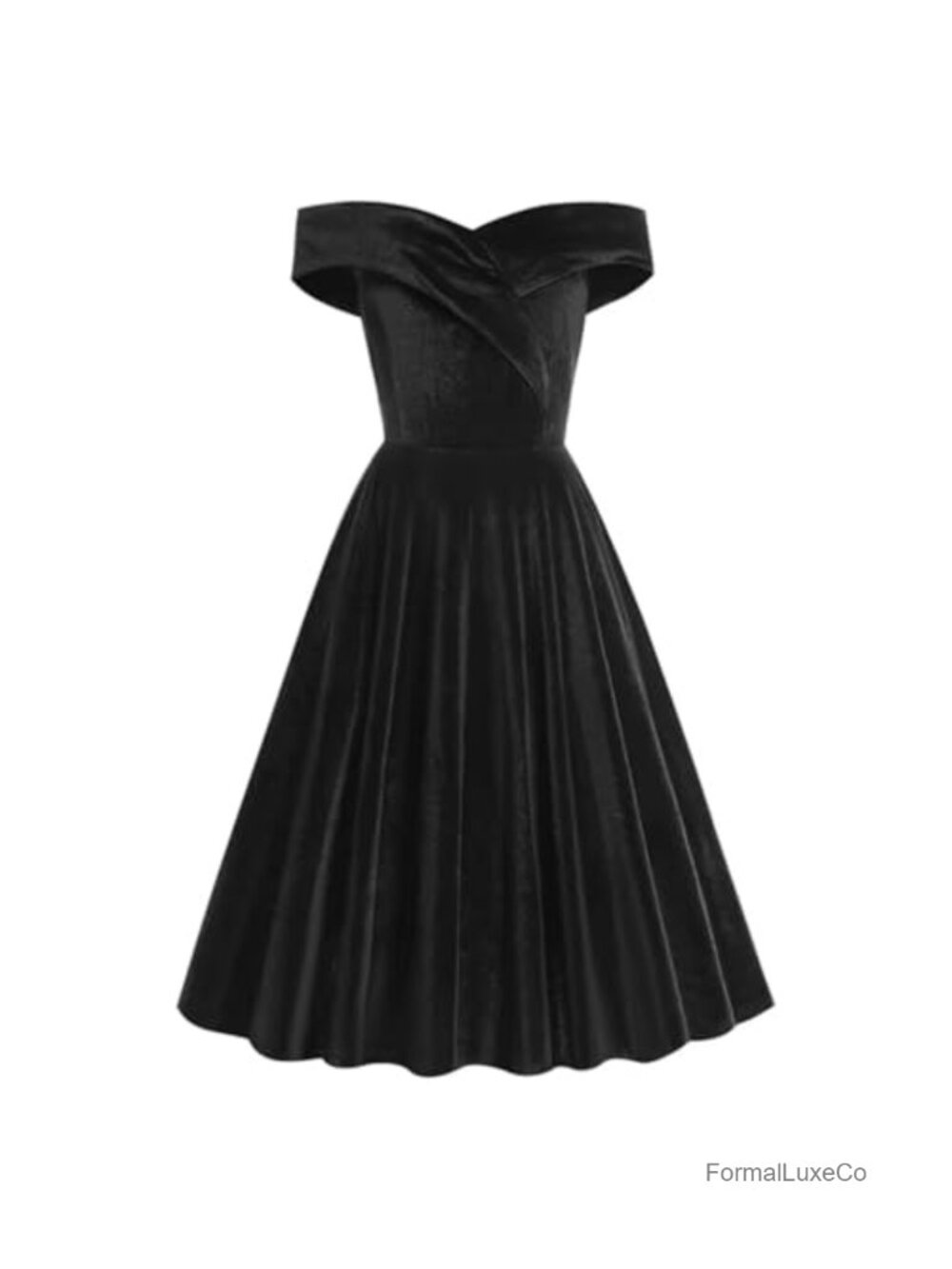 Off-Shoulder Velvet Cocktail Dress Vintage A-Line Midi